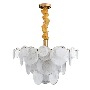 优质黄铜吊灯现代豪华金色白色枝形吊灯玻璃枝形吊灯