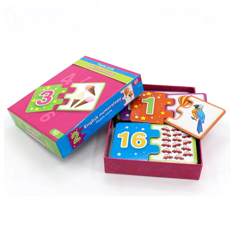 निर्माता कस्टम मुद्रण अंग्रेजी अरबी सीखने बच्चों के लिए शैक्षिक हार्ड कागज वर्णमाला संख्या पहेली कार्ड सेट