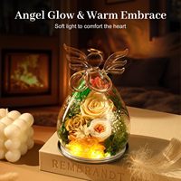 Figurines d'anges en verre avec roses éternelles préservées - Fabriquées en Chine 3,86x3,86x5,91 pouces Cadeaux d'anniversaire pour maman