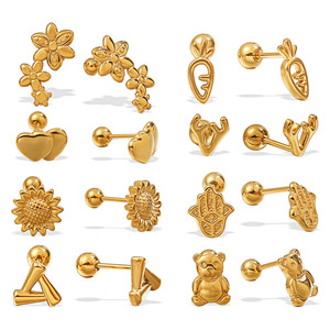 Aretes de Acero Inoxidable con Diseño de Dibujos Animados, Chapados en Oro de 18K, para Mujer, Regalo, Joyería de Moda, Forma Irregular, Aleación de Zinc - Product Image 5