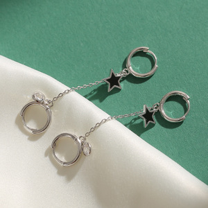 Star Huggie Earrings With Chain And Zircon Studs For Women Everyday Wear - Product Image 4