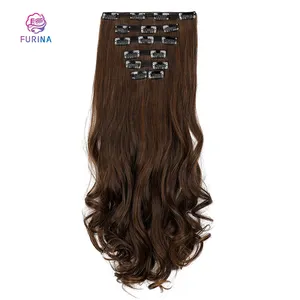 Moda cabeza completa larga alta calidad 7 piezas cabello con 16 clips fibra resistente al calor extensiones de cabello sintético clip para mujer