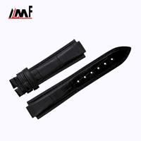 Bracelet de montre de remplacement en cuir noir de qualité supérieure 16 mm semi-mat/alligator pour Ballon Bleu en acier inoxydable