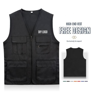 Chaleco de trabajo sin mangas de algodón personalizado para hombre con logotipo multibolsillo a prueba de viento para trabajo voluntario de pesca de verano - Product Image 1