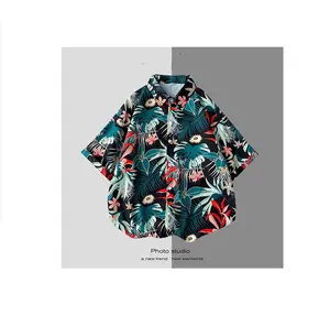 Tropical Paradise in Print: Black Short-Sleeved Shirt with Vibrant Botanical Patterns Men Summer casual shirts Blouse