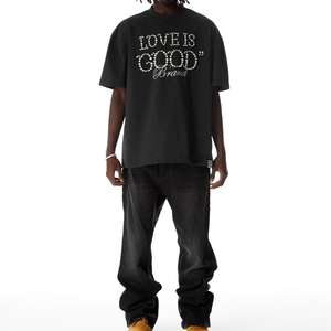 Camisetas Unisex de Alta Calidad, 260 Gsm, 100% Algodón, Personalizadas con Logotipo, Gruesas, Extra Grandes, con Estampado de Perlas y Letras 3D - Product Image 4