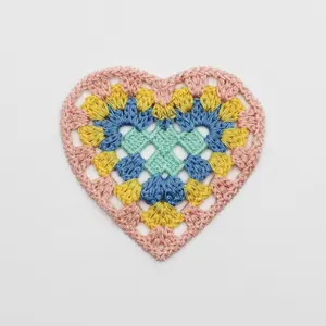 New Arrival Polyester Heart Shaped Applique Crochet Patches Sew On Embroidered For Home Textile