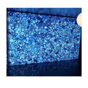 Agate bleue <span class=keywords><strong>lumineuse</strong></span> 2024, plan de travail en agate naturelle, pierre semi-précieuse pour mur, plafond, sol, escalier, table, coiffeuse - Product Image 1
