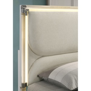 Lit double contemporain blanc nacré avec lit gigogne, 2 tables de chevet et panneaux embossés – Mobilier de chambre - Product Image 3