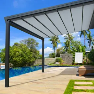 Auvent rétractable et pliable avec bande Led, Pergola étanche motorisée, de toit, de Patio, canopée