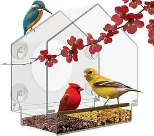 透明窗户强力吸盘喂鸟器-户外大鸟屋丙烯酸喂鸟器，用于观赏大自然的聚会