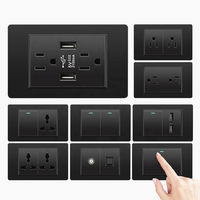 Prise murale électrique noire 118 Type US/AU 15A, norme américaine, Thaïlande, Vietnam, interrupteur électrique, noir brossé, USB Type C