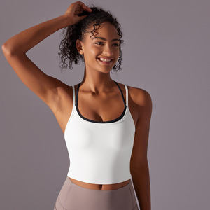Sujetador deportivo largo transpirable para mujer al por mayor con doble tirante cruzado, top corto de yoga con almohadillas extraíbles, de Spandex/Nylon para gimnasio - Product Image 3