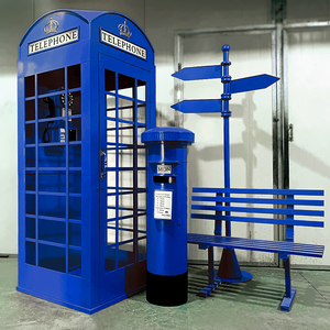 Cabine de téléphone rouge, style rétro avec planche, mobile, en fer, <span class=keywords><strong>lampe</strong></span> de rue, accessoires de décoration, modèle personnalisé - Product Image 6