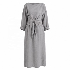 Abito Casual in <span class=keywords><strong>Lino</strong></span> Personalizzato, Nuova Collezione Primavera 2023, <span class=keywords><strong>Vestito</strong></span> <span class=keywords><strong>Lungo</strong></span> Estivo da <span class=keywords><strong>Donna</strong></span> con Maniche Lunghe - Product Image 1