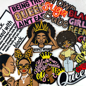 Parche Bordado Termoadhesivo con la Letra "Sisterhood Queen", Parche Moderno con la Frase "Power Black Girl" para Chaquetas, Bolsos y Ropa - Product Image 3