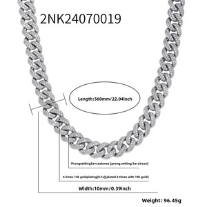 Best-selling 10MM Diamond-shaped Full Zirconia <b>Chain</b> Copper <b>Cross</b>-border Hip-hop Unisex Necklaces Wholesale - Product Image 4