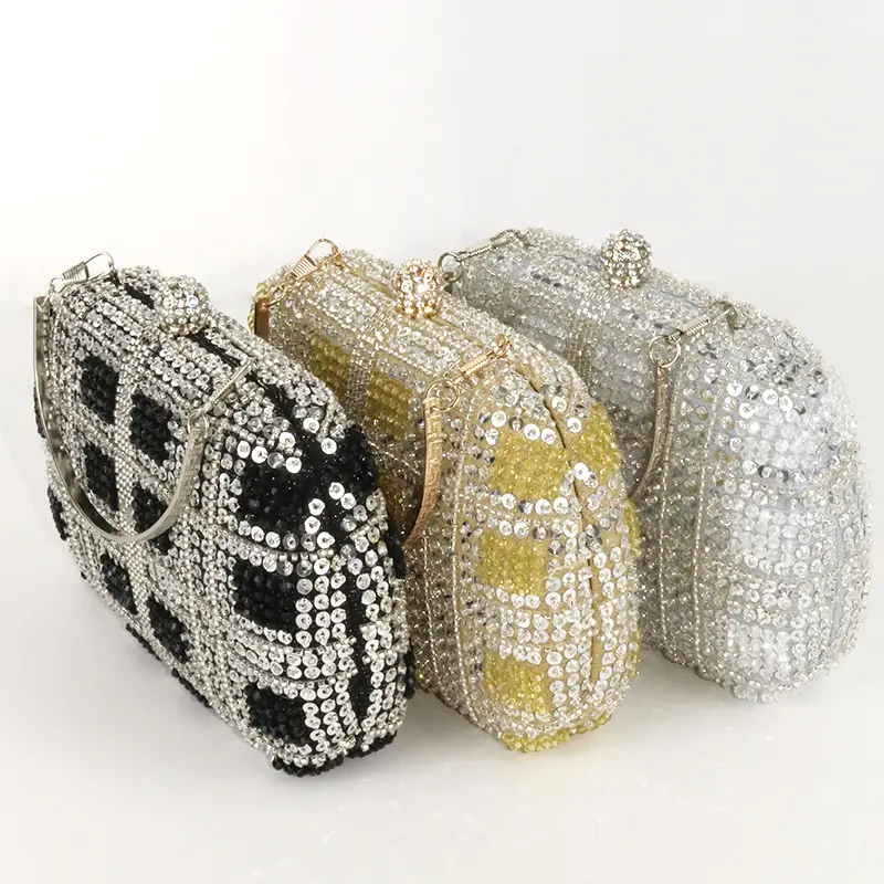 Bolsa de mão de cristal de pedra mista para festas formais de mulheres de luxo com correntes de strass por atacado de fábrica