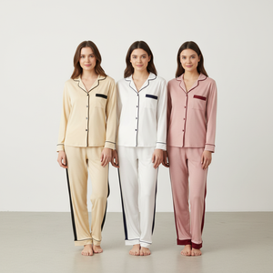 <span class=keywords><strong>Pyjama</strong></span> pour femmes 100% coton Ensemble en satin crème Chemise à manches longues Pantalon Ensemble assorti pour couple Vêtements de <span class=keywords><strong>d</strong></span>étente pour la maison <span class=keywords><strong>Pyjama</strong></span> en satin pour femmes - Product Image 2