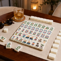 Fichas de Mahjong Acrílicas Americanas Personalizadas, Diseño de Jardín Oriental, Estilo Clásico, OEM, ODM, Marca Privada, con Bolsa de Transporte, para Venta al Por Mayor
