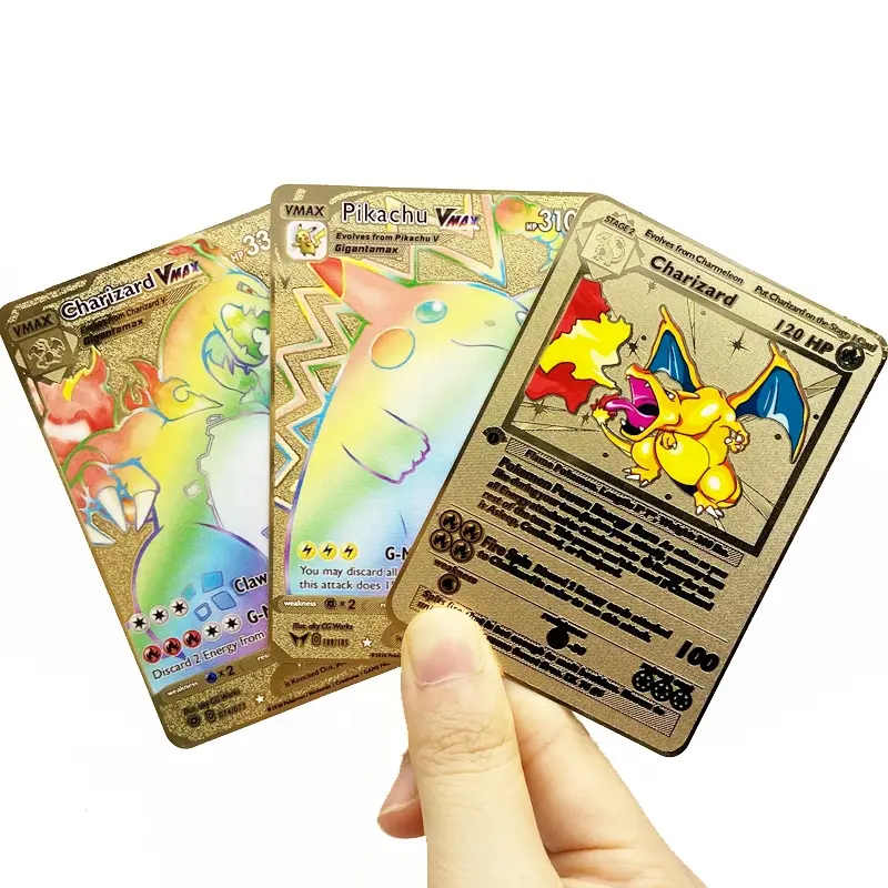 Charizard, Blastoise, Venusaur Kartu Pokemon Logam Emas Edisi Pertama Pertama Pertama Permainan Kartu Perdagangan Baru