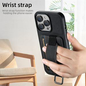 Funda de teléfono de cuero con ranura para tarjeta de lujo para <span class=keywords><strong>iPhone</strong></span> 16 15 14 13 12 <span class=keywords><strong>11</strong></span> Pro Max con correa de mano fundas móviles para niñas - Product Image 5