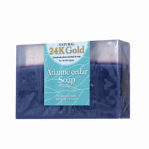 Savon Tonifiant et Blanchissant pour Hommes au <span class=keywords><strong>Cèdre</strong></span> Atlantique et Feuille d'Or 24K OEM avec Huile Essentielle de Romarin pour Peaux Sèches – Utilisation Visage et Corps - Product Image 3