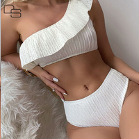 OEM ODM Custom Dames One Shoulder Bikini Set Hoge Taille Geruite Trim Anti-Chloor Snel Droogende Zwemkleding Groothandel Fabriek Direct