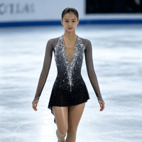 Costume de patinage artistique pour enfants et adultes, robe en maille dégradée gris-noir avec strass pour spectacle sur glace et compétition