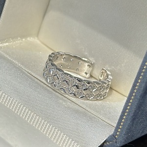 Bague géométrique en argent pur S925 avec diamant vintage léger, ouverture en or rose et incrustation plaquée rhodium, bijoux - Product Image 1
