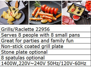 Grill à <span class=keywords><strong>raclette</strong></span> électrique 8 personnes 22956, multifonction, intérieur, poêle antiadhésive, aluminium moulé sous pression PTFE, sans fumée, pour la maison - Product Image 3