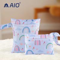 2 pièces/ensemble sac humide uni lavable avec poche simple fermeture éclair couche-culotte maillot de bain sac maman sacs avec motif imprimé