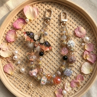 Breloque de sac Dragon Fantastique perlée, Dragon à ailes en strass de cristal, Cordon de téléphone, Porte-clés à double rang de perles avec fermoir mousqueton