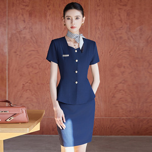 Women's Short Sleeve Suit Set Summer Professional Hotel <b>Work</b> Uniform Polyester Cotton Blend Elegant Formal Wear - Product Image 5
