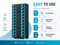 Casier de recharge intelligent à 20 compartiments pour téléphones portables, avec codage automatique, pour centres commerciaux, aéroports, gymnases et bureaux