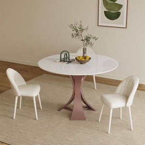 Mesa de Restaurante Redonda de 3 Plazas de Piedra Sinterizada Minimalista Italiana de Alta Calidad con Estructura de Hierro Blanco Puro, Duradera y Ecológica - Product Image 4