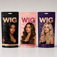 Sacs d'emballage pour perruques en Mylar avec logo imprimé numérique personnalisé, pochettes refermables pour perruques courtes, tresses sales, emballage de cheveux