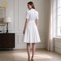 Robe midi en coton à col chemise, manches courtes, boutonnée sur le devant, avec ceinture à nouer, pour femme, personnalisable avec logo OEM