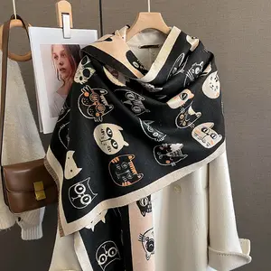 Prêt à expédier marque de luxe motif de chat épais écharpes chaudes pour les femmes cape automne cou wrap hiver cachemire écharpe et châle