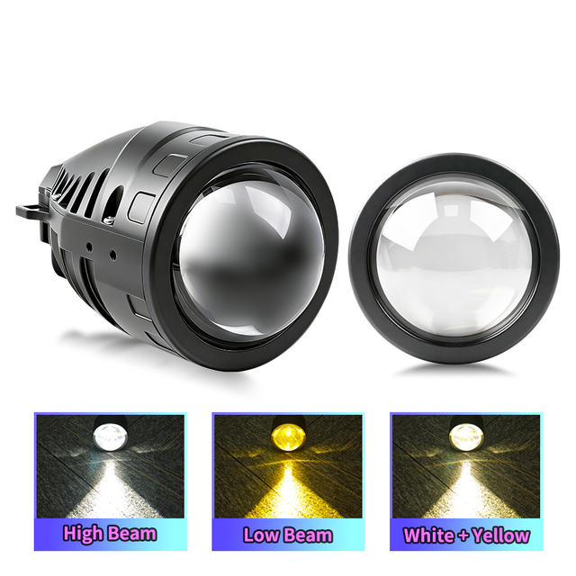 3 Inch 90W White Yellow Bi LED Projector Lens Super Power Fog Light for Toyota Nissan Universal Car Modification Driving Light
