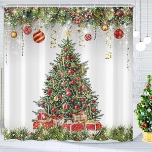 Cortina de Ducha de Poliéster con Decoración de Árbol de Navidad Rojo, Cortina de Baño con Impresión Digital Personalizada, Impermeable, Venta al por Mayor, Moderna - Product Image 6