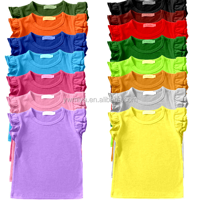 KD-038 2020; 100% хлопок; Одежда для малышей; Футболки для девочек; Однотонные топы с оборками и рукавами-крылышками для детей; Рубашки с короткими рукавами