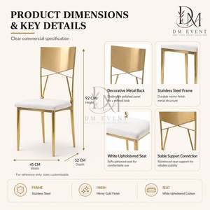 Chaise de mariage en acier inoxydable doré à dossier plein avec coussin blanc pour banquets et événements hôteliers – Vente en gros de sièges - Product Image 5