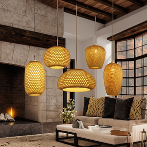 Lampade a Sospensione Artigianali in Bambù Naturale e Rattan, <span class=keywords><strong>Lampadari</strong></span> Moderni Personalizzati a Risparmio Energetico con Luce Bianca Calda per Camera da Letto - Product Image 5