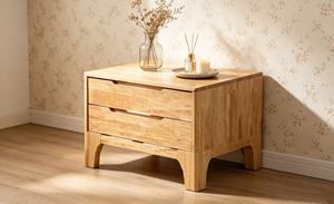 Premium Solid 2 <b>Drawer</b> Bedside Table, Minimalist Wooden Nightstand with Arched Legs for Bedroom - Product Image 4
