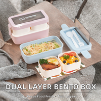 Boîte à déjeuner portable en paille de blé ODM OEM 1250 ml à double couche avec cuillère et baguettes, boîte à bento pour enfants