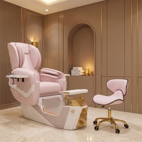 Fauteuil de pédicure de luxe rose doré, fauteuil de pédicure électrique inclinable avec massage, bain de pieds, table de manucure