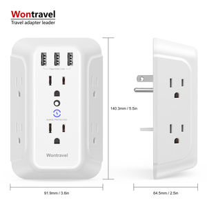 Удлинитель для розеток Wontravel US с заземлением, 6 розеток, 3 USB, защита от перенапряжения, с поддержкой SDK - Product Image 3