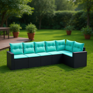 Ensemble de canapés de patio en polyrotin noir avec coussins pour meubles de jardin d'extérieur, design contemporain - Product Image 2