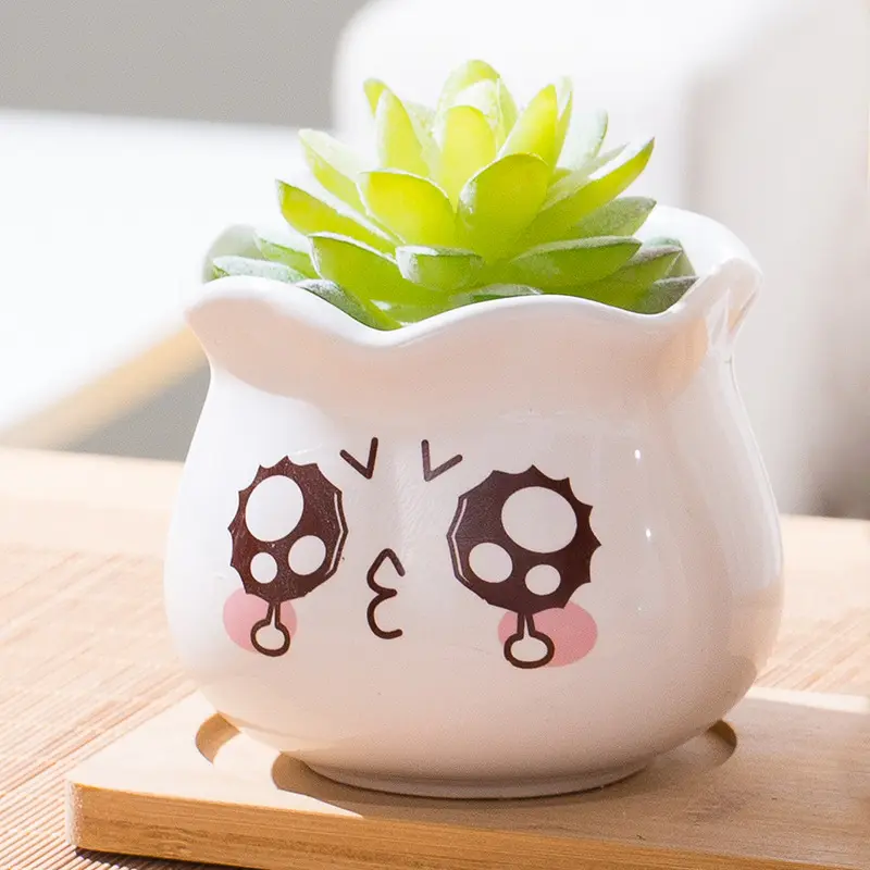 Kartun Keramik Sukulen Pot Bunga Sederhana Ukuran Sedang Gabungan Desktop Hijau Tanaman Pot Kecil Berwarna Keramik Pot Bunga